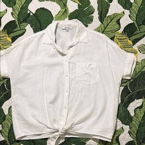 Madewell White Short-Sleeve Button-Front Tie Hem Shirt